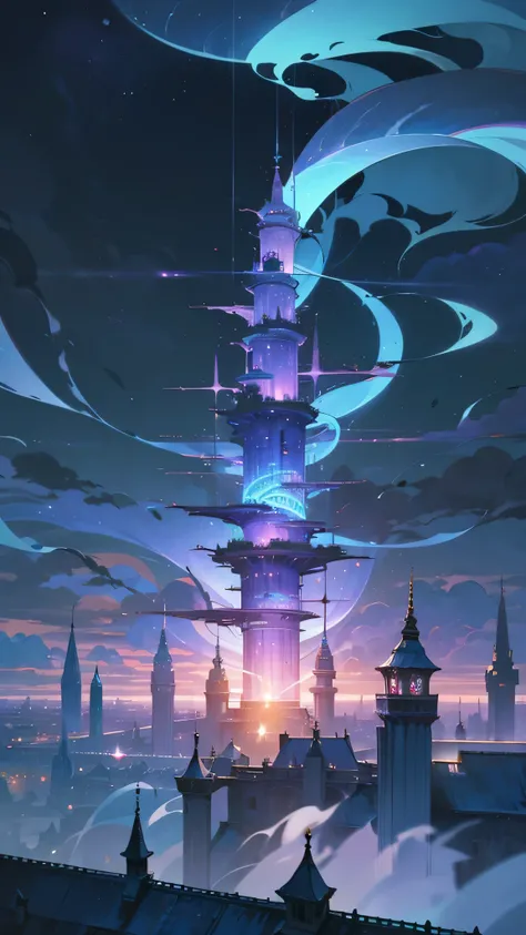 “A massive floating city suspended in the sky, designed like a multi-dimensional labyrinth. The city is composed of winding bridges, staircases, and floating platforms. Otherworldly creatures like flying dragons and ethereal spirits soar through the air. T...