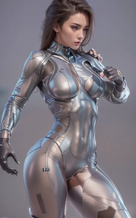 ((Best Quality)), (Detailed: 1.4), (Absurd), Caucasian female fighter pilot ready for war, front walking, muscular sculptural body defined, Closed mouth, muscular body covered by technological clothing, Cyberpunk, ((perfect large breasts)), close to real, ...