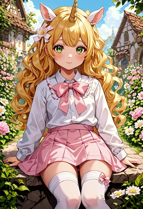  Aparência (" Light Yellow Hair,  curly and large to the knees, full" + "Bright green eyes " + "pele morena" + " 167 cm tall " + "a little chubby" + "tem seios pequenos" + "  always wear a white ribbon around the neck  + tem Unhas grandes media rosa pastel...