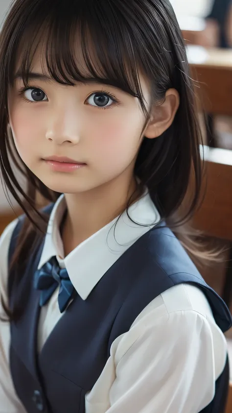 Imagine a charming illustration in the style of Loundraw, Depicts a beautiful schoolgirl. She is wearing a classic school uniform, With a fitted skirt and a perfectly lined shirt. Her long black hair, With soft bangs, Falling gracefully over her shoulders....