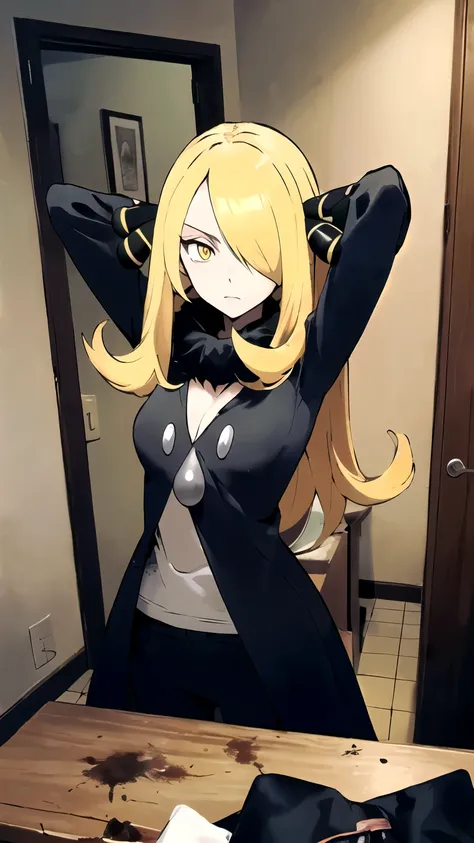 (masterpiece,best quality)), { Sugimori_Ken_artstyle_LoRA(1.2( : Manga_Style } {horror_edit} {horror_edit : creepy_room_aura} } { :(pokemoncynthia, blonde hair, hair ornament, hair over one eye, long hair, (yellow eyes:1.5), , perfectly_shape_breast : perf...