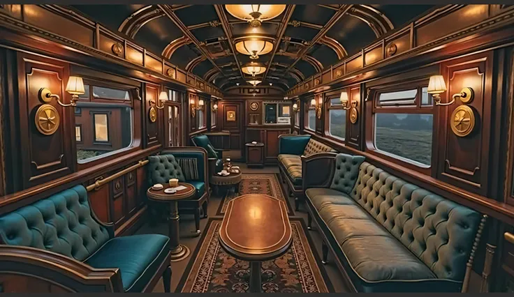 Inside vintage train ,green-brown tone, luxury