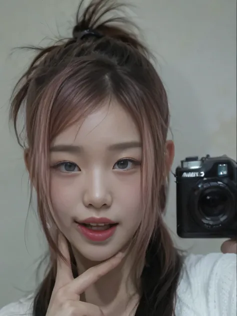 Alone, alta resolución,  long hair,  blue eyes,  masterpiece,  The best quality ,  pink hair, Wonyoung, Wang Wonyoung, wonyoung ive, serious look, wonyoung from ive, Wonyoung,  Tongue out, Wang wonyoung from ive,  closed mouth ,  light smile,  white skin, ...