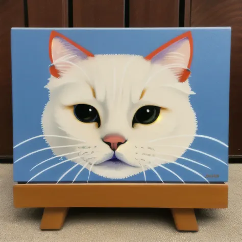 there is a small white cat with a flowered design on it, an airbrush painting inspired by Louis Wain, reddit, folk art, handpainted, hand painted, beautifully painted, painted marble sculptures, miniature bear, a full-color airbrushed, ooak, airbrush paint...