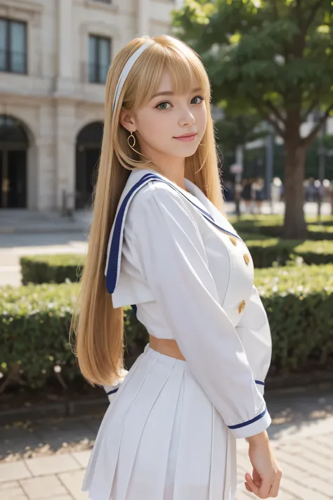    ( 1 white French girl )   ,     best quality   , masterpiece,     high resolution,     high detail,       high definition model  (The bangs are properly aligned and straightened:1.4)  ponytail,    (( very beautiful blond hair )) ,    big breasted :1.6, ...