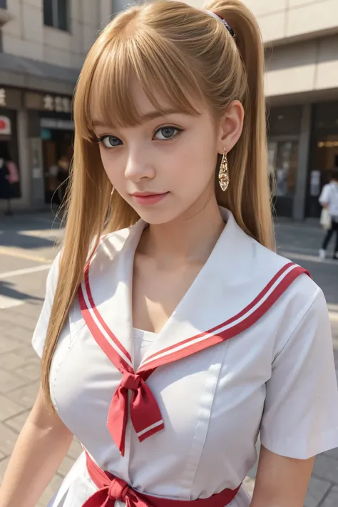    ( 1 white French girl )   ,     best quality   , masterpiece,     high resolution,     high detail,       high definition model  (The bangs are properly aligned and straightened:1.4)  ponytail,    (( very beautiful blond hair )) ,    big breasted :1.6, ...