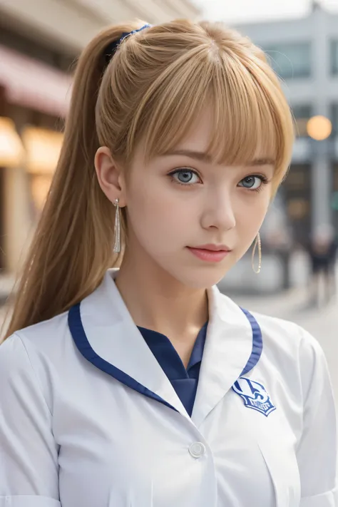    ( 1 white French girl )   ,     best quality   , masterpiece,     high resolution,     high detail,       high definition model  (The bangs are properly aligned and straightened:1.4)  ponytail,    (( very beautiful blond hair )) ,    big breasted :1.6, ...