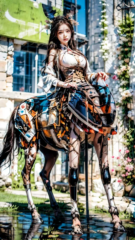 （ integrated perfect fusion 、 seamless nesting 、 Mythical cyberfemale centaur ，Half man, half horse, half man, half horse ：1.8），panoramic， Master Composition ， Clean Picture ， bright color ，hdr， Ultra HD Quality ，（Super wide angle， super depth of field ，Mu...