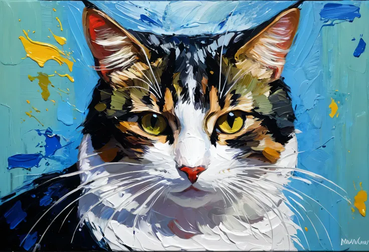 ((Speed Paint) +++ cat portrait, Palette Knife, Impressionist style, Brushwork, Large Stroke