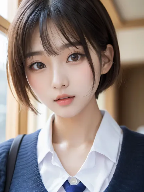 ((   Korean Mix       ))    ,     Strong gaze、
((     best quality  )),,                    1 girl, (                bust size E cup               ),                      staring beautifully into the camera with detailed eyes ,    、   ( Very short nose hai...