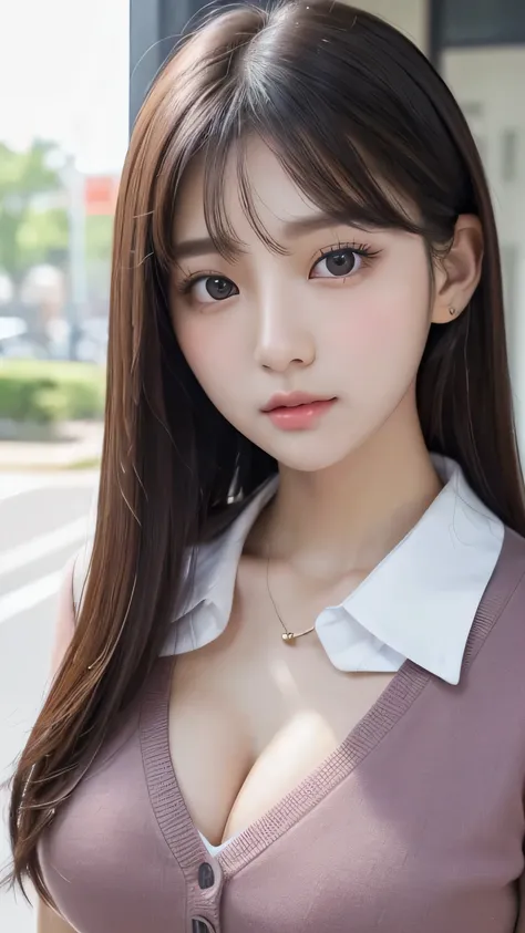 ((   Korean Mix       ))    ,     Strong gaze、
((     best quality  )),,                    1 girl, (                bust size E cup               ),                      staring beautifully into the camera with detailed eyes ,    、   ( Very short nose hai...