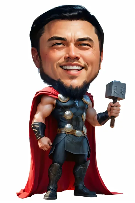 a cartoon of a man with a hammer in his hand, Black bearded, thor, god of thunder, the god of thunder, starring in thor ragnarok film, chibi, elon musk as thor, donald trump as thor, mjolnir, black thor, holding mjolnir, in cartoon style, inspired by Rudy ...