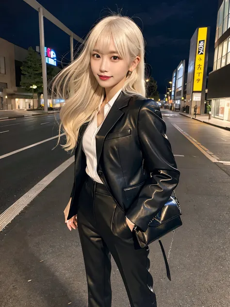 (Masterpiece, Top Quality, 8K Quality), Realistic Photography, Perfect Human Structure, Perfect Physics, Japanese Young Adult Female, One, KPOP Idol Look, Provocative Smile, Clear Skin, Natural Texture Skin, (((Platinum Blonde Hair))), Long Hair, Ponytail,...