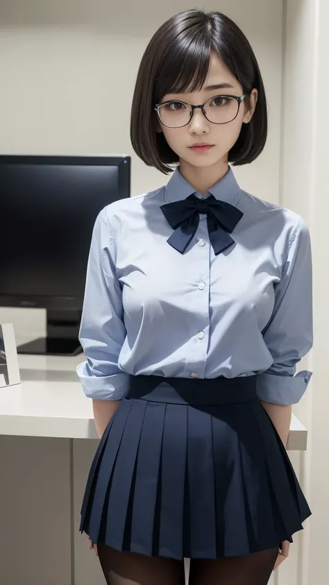 (((1 person)))、(((Alone)))、( long bob cut)、( cute)、(sex appeal)、(Overbearing)、( is standing)、(Strong-willed)、(Cheeky)、(( cold eyes))、( miniskirt)、(clear)、 confident posture 、 An office lady in her 20s poses and takes a picture、((anger))、(Sexy)、(( monitors ...