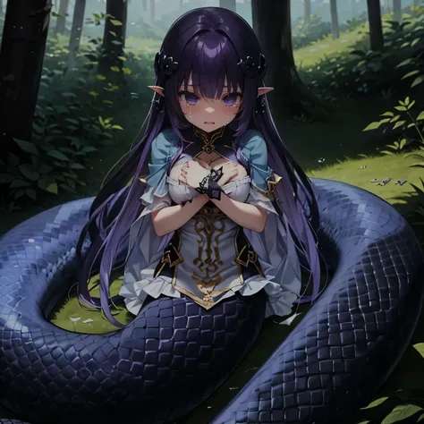  lamia, purple hair,tears,Dark Forest