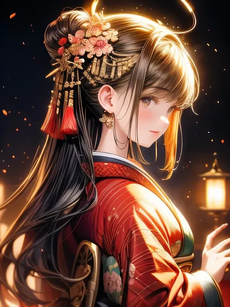 masterpiece,  best quality,  high resolution,  1girl 22 idiot hair ornament, Kimono 8K CG artwork ,  perfect composition,  beautiful woman in return , 