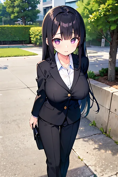 Girl Black Haired Long Haired Big Breasts Black Gakuran　school pants　