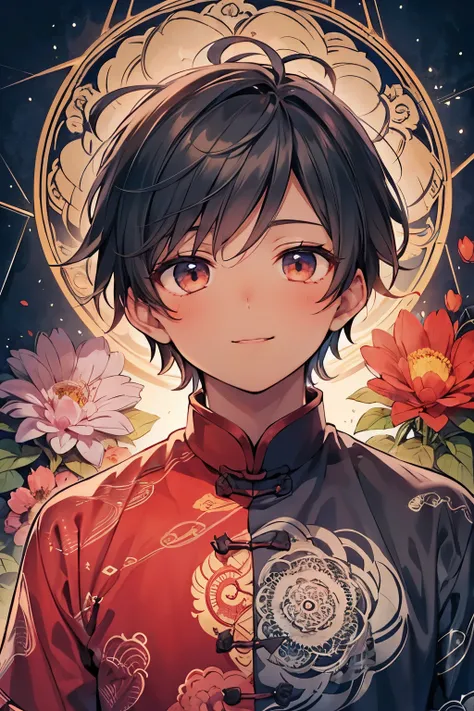 ((1-boy:1.5)),Official Art, wallpaper, Very detailed, (((Very detailedな目と顔))), shut up., masterpiece, highest quality, Realistic portraits, (ZenTangle, Mandala, Tangle, EnTangle), Complex clothing, Very detailed, Dynamic Angle, The most beautiful form of c...