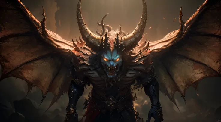 arafed demon with huge horns and sharp sharp teeth, fit male demon with white horns, demonic creature, satan in hell, one a demon - like creature, one a demon-like creature, demon lord, doom demon, demonic monster, fat ripped satanic creature, man male dem...