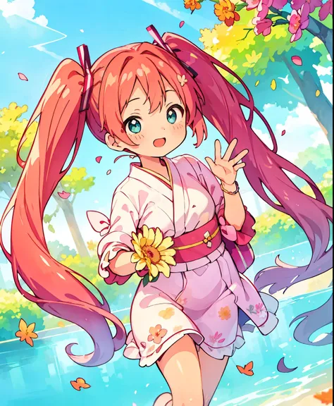 (Masterpiece、 best quality、 best quality、 Official Art、 beautiful and beautiful :1.2)、( one girl:1.3) Hatsune Miku、 Twin Tails, beautiful breasts,photoRealstic、 Nedroid in a wedding dress in a kimono standing in front of a painting、 Open Your Mouth and S...