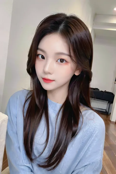 ((Masterpiece, high resolution, ultra detailed, 8k, raw photo)), 1 girl, graceful, soft skin, delicate face, perfect face, perfect eyes, (lying silkworm), brown hair, long wavy hair, long sleeved t-shirt, cargo pants, random pose, sexy girl, (smile: 0.7) 