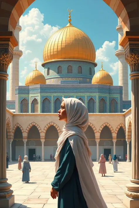 Aqsa Mosque with hijab girl 