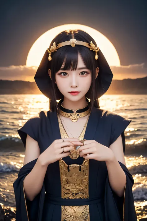  high definition,  real , cute face ,  cute face , beautiful woman、 beautiful girl、 Artistic 、 mysterious in another dimension、 fantastic、Fantastic、 Wave of the Sun Ring、 Sun Moon Theology、Thousand-Armed Kannon、Spell casting、 Evil Goddess 、 Symmetry