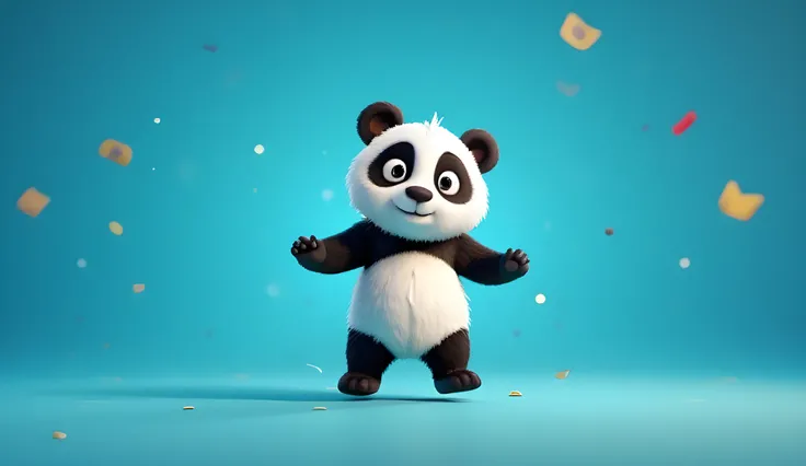 3d animation style, funny panda dancing, aesthetic blue background