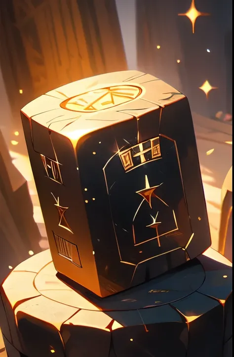 a close up of a stone with a gold symbol on it, concept art by Sebastian Vrancx, pixiv contest winner, symbolism, runestone, covered in runes, with silver runes on it, holographic runes, stone runes on the front, with glowing runes on the body, ((monolith)...