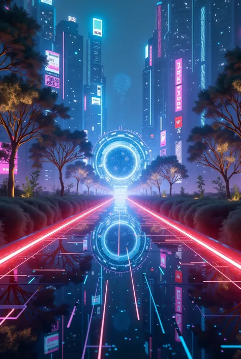 A futuristic and immersive YouTube channel theme centered around CGI, advanced graphics, and AI-driven visuals. The banner showcases a sleek, neon-lit cityscape with a blend of organic and digital elements, featuring holographic projections, glowing circui...