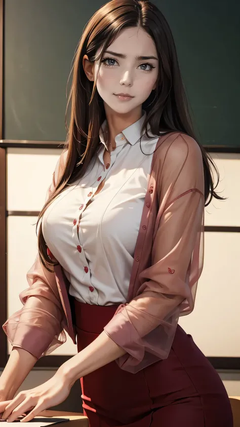 Female teacher  , Wine red clothing , 
(((masterpiece))), ((  best quality)), (( Complex Details)), ((  Super realistic realism )), ,  mature women,   mature women,   see through,    high definition  , illustration, 1人の mature women,    perfect hands,   De...