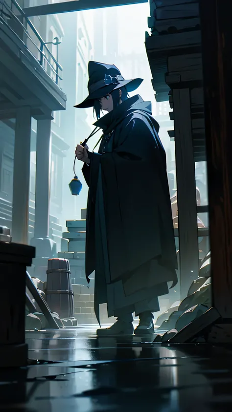 “In the shadowy underbelly of a labyrinthine city, a bustling black market thrives under dim, flickering lanterns. A cloaked figure leans over a merchant’s stall, examining a glowing crystal artifact while the merchant gestures animatedly. Around them, oth...