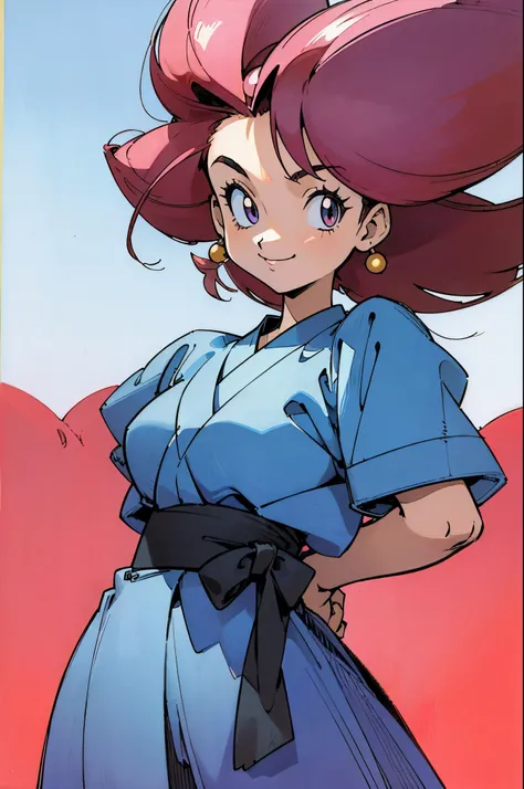 by Ken Sugimori, sugimori 1990s, ((only 1girl)), wealthy, kimono, smiling ((hands behind their back)), full black pupils, manga, best quality, highly detailed, clean lines, cowboy shot, good hands, good eyes, hd, 8k, professional, symmetrical, hires, 8k,