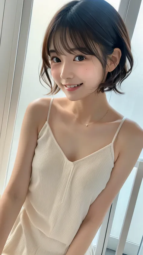  Japanese girl facing the front, super image quality, cute, pretty, sexy, and cute, actress, Japanese pretty girl, Lori, loose, short, curly hair, excellent style, excellent skeleton, clean, fluttering hair, small face, delicate girl, realistic girl, girl ...