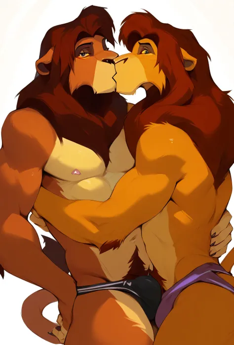 
duo, KovuPXL, anthro, male, speedo, looking at viewer, kissing SimbaPXL
