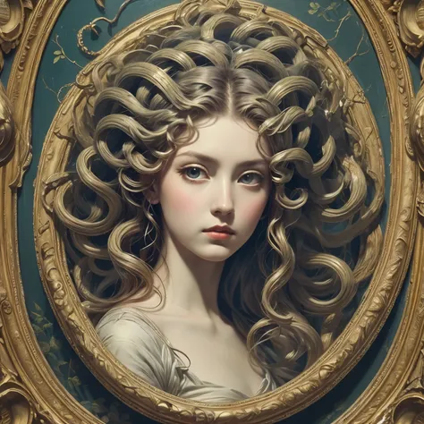 Medusa, The Queen of Beautiful Tragedies, snake hair、whole body、 Greek Mythology、Victorian Paintings、(masterpiece,  best quality:1.2),