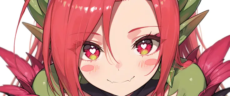Zyra , HD, blush stickers, dilated pupils, eye reflection, high detail, depth of field, UHD, retina, masterpiece, accurate, anatomically correct, textured skin, excellent details, white background, devilish smile