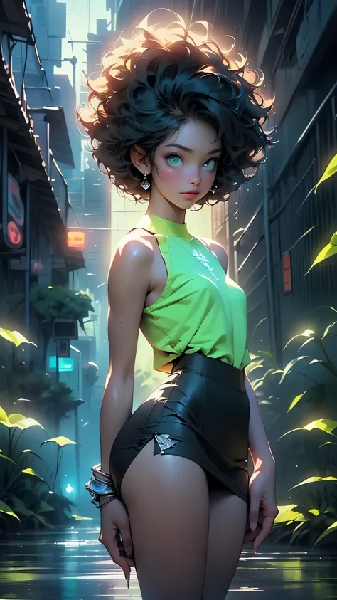 girl youtuber,(((1girl))),((extremely cute and beautiful green curly-haired girl)),

(short breasts:1.4),big butt,(((green curly hair:1.35,very curly hair,colored inner hair,ear breathing,short hair))),(((green_eyes:1.3))),intricate eyes,beautiful detailed...