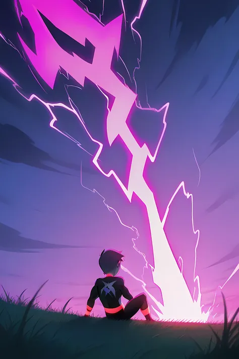 anime male wolf with pale red glowing fur in a superhero outfit, in a grasslands, red glowing neon lightning powers, professionally drawn, danny phantom cartoon