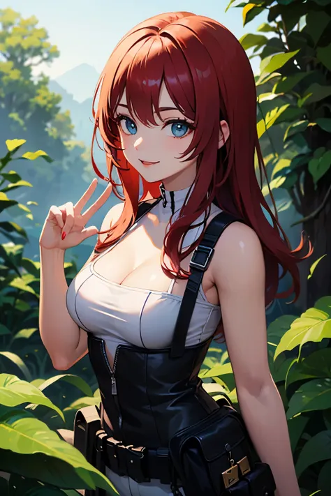 masterpiece:1.2, best quality, detailed,Super high quality,perfect anatomy, anime style , 8k digital painting, BREAK Beautiful white skin ,red hair, blue eyes, very detailed eyes, slim, 20 y.o. ,1girl, smiling, solo, medium breast, BREAK wearing an tactica...