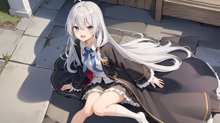 (masterpiece, best quality, high resolution),
Elaina, Alone, skirt , white legwear, shirt, smile, long hair, mouth, null, white shirt, thigh high socks , blue tie, look at the viewers, :d, Long Sleeve , boots, white thigh high socks , Upp...