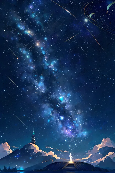 The world we see 、 iris 幻想的なNight Sky、 constellation, iris constellation、 iris 空包み込まれそうな瞬間,Astronomical observation 、Planetarium 、meteor、 Colorful ,美しい constellation、3D,wonderful view,Night Sky,An atmosphere full of dreams and hopes, masterpiece.16K, s...