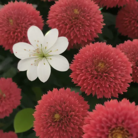 a close up of a tree with red leaves and a white flower, flowers rain everywhere, crimson rain sought flower, rain red color bleed, red rain, tiny crimson petals falling, cherry blossom rain everywhere, red blooming flowers, flowers sea rainning everywhere...