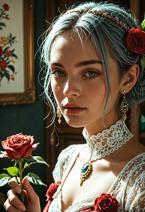 magnifique jeune femme deguisement de chat , cheuveux rose , regard timide , grand yeu vert