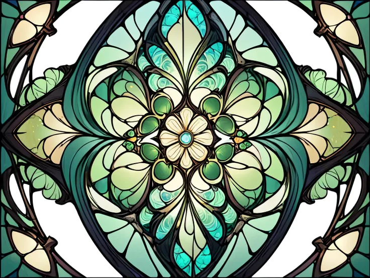 masterpiece, top quality, fractal art, Stained Glass Art Styles, Gloss,  Light Green, Cabettes 