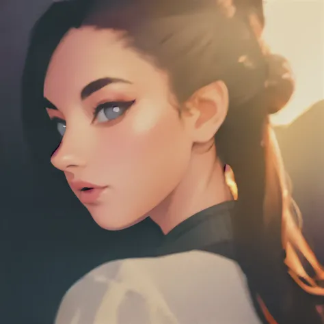 Side portrait 80% shilouette of a Beautiful goddess with hair in a bun, gorgeous eye lashes, composites with a mountain scene blended together, background by ilya kuvshinov and annie leibowitz. synthwave watercolor painting on canvas trending in artstation...