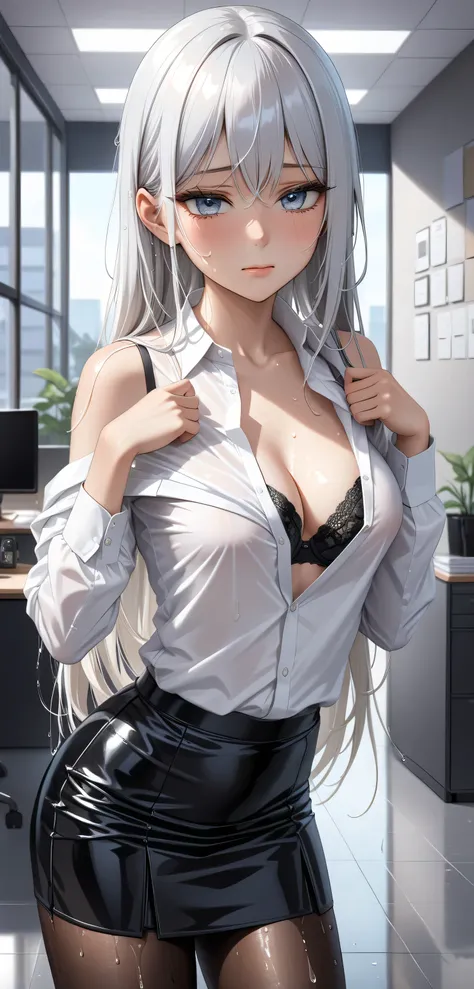 ((Random Sexy pose)), ((Ultra detailing)), (very aesthetic, best quality, ultra detailed), intricate details,
1girl, silver hair, silver eyes,((Detailed eyes)), ((Beautifull eyes)), ((prefect eyes)), long hair, Medium breasts, shy, Licking her lips, Blush,...