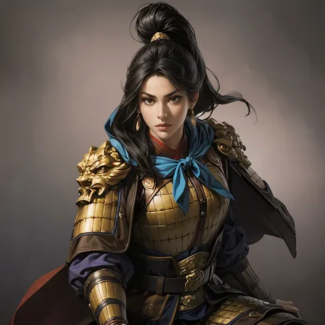(( creating an image from head to thigh)), Three Kingdoms period painting , Women's solo , A beautiful woman , beautiful face , perfect hand , ( Black hair ), sexy expression , excited expression, Various facial expressions, various positions, stan...
