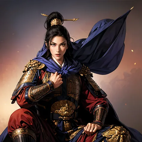 (( creating an image from head to thigh)), KOEI Three Kingdoms illustrator, Women's solo , A beautiful woman , beautiful face , perfect hand , ( Black hair ), sexy expression , excited expression, Various facial expressions, various positions, stand...