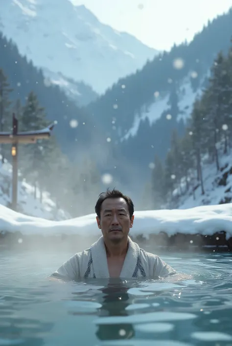 Nakai Masahiro、Hot springs in a snowy country。Taking a bath